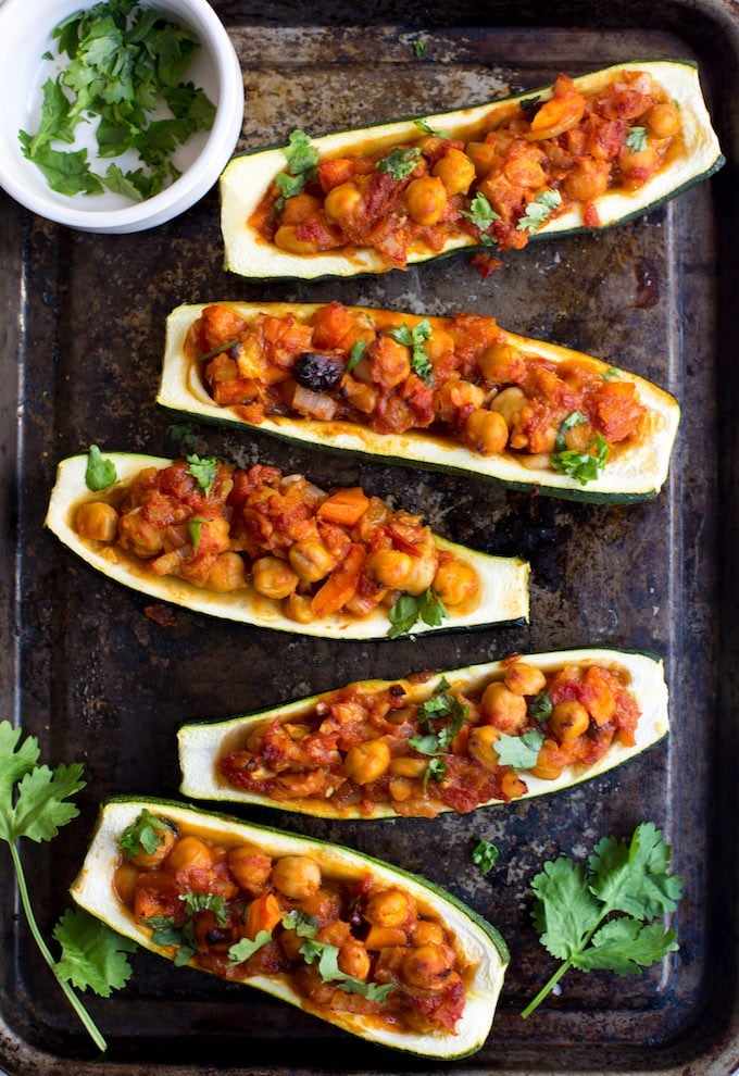 Moroccan Stuffed Zucchini Boats – Moroccan spiced veggies with chickpeas and dried cherries | Gluten Free + Vegan