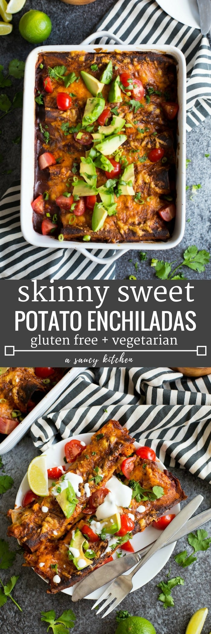 skinny sweet potato enchiladas (vegetarian + bean free)
