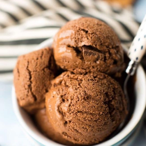 a few scoops of Chocolate Coconut Milk Ice Cream in a small bowl with a spoon