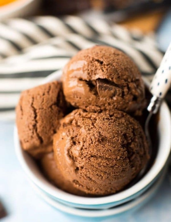 a few scoops of Chocolate Coconut Milk Ice Cream in a small bowl with a spoon