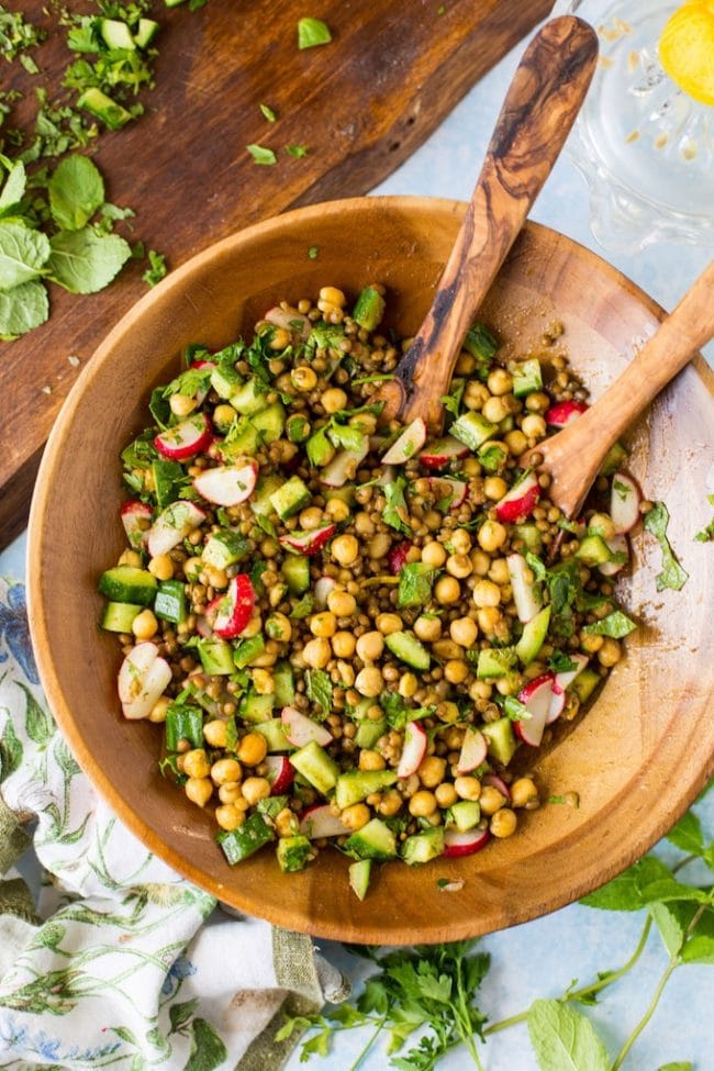 Roasted Chickpea Lentil Salad - Fresh parsley & mint, chopped veggies and zesty lemons | Gluten Free + Vegan 