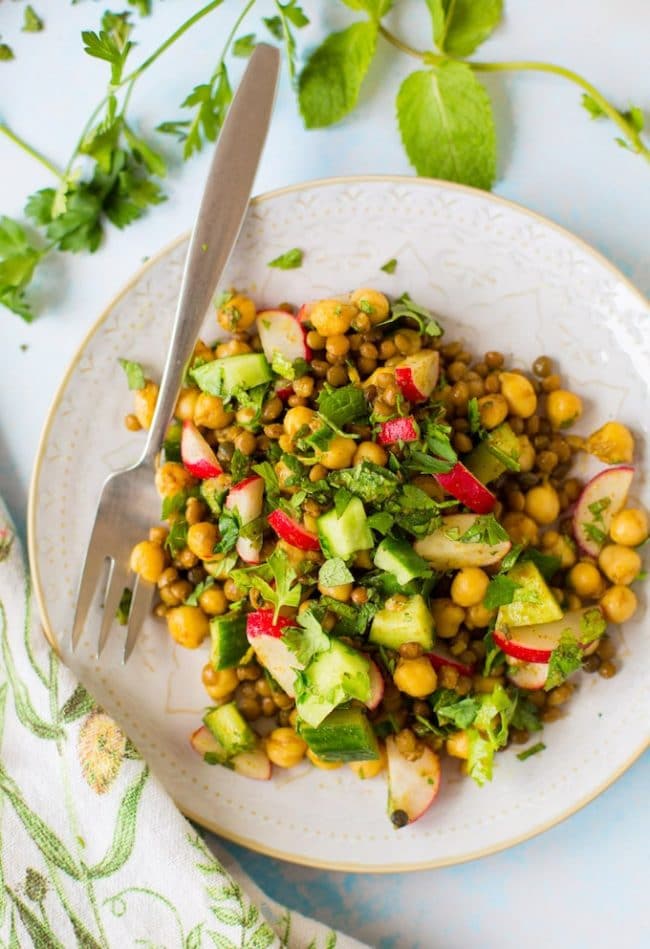 Roasted Chickpea Lentil Salad - Fresh parsley & mint, chopped veggies and zesty lemons | Gluten Free + Vegan 