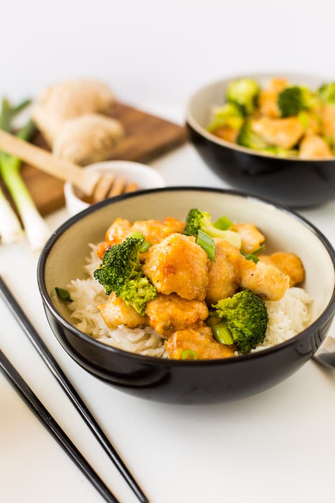 Sweet and sticky Ginger Honey Chicken with broccoli - make it in 20 minutes or less! Gluten Free + Paleo + Refined Sugar Free