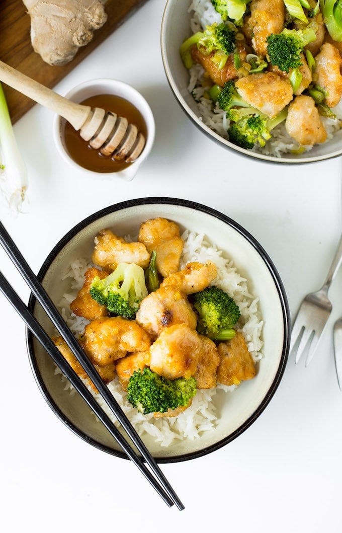 Sweet and sticky Ginger Honey Chicken with broccoli - make it in 20 minutes or less! Gluten Free + Paleo + Refined Sugar Free