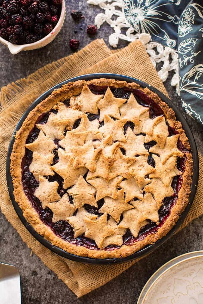 Grain Free Blackberry Pie made with an easy almond flour crust and filled with a lightly sweetened berry filling | Gluten Free + 10 ingredients 