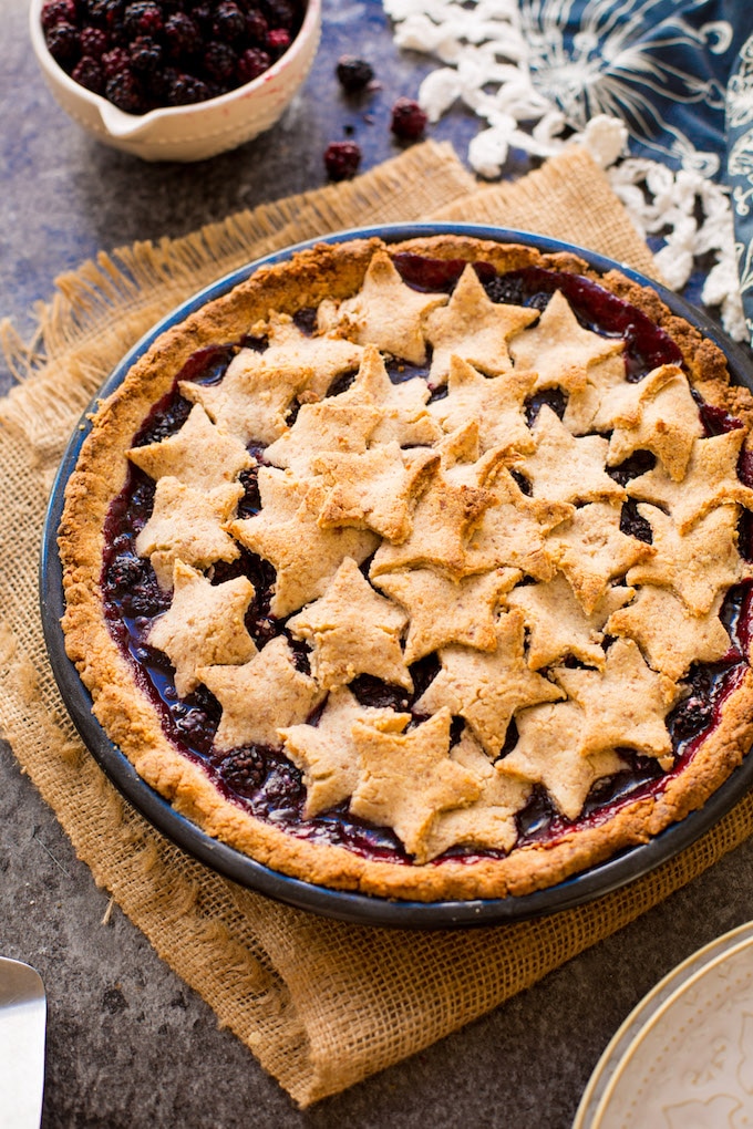 Grain Free Blackberry Pie made with an easy almond flour crust and filled with a lightly sweetened berry filling | Gluten Free + 10 ingredients 