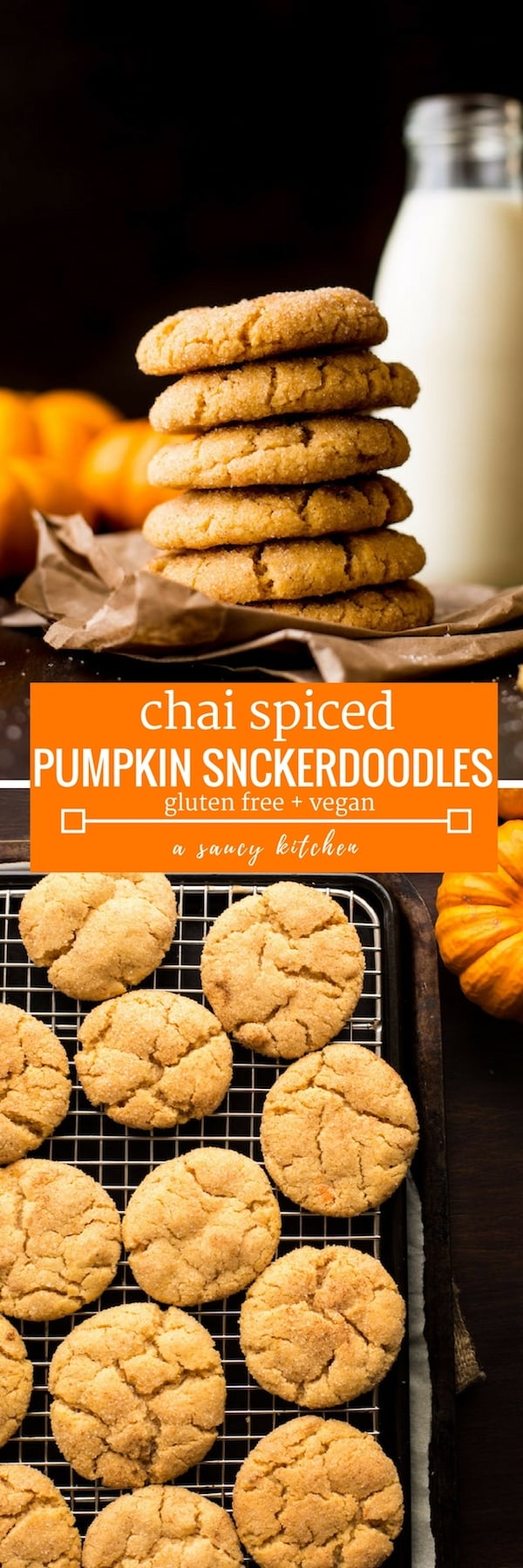 chai spiced pumpkin snickerdoodles – gluten free + vegan