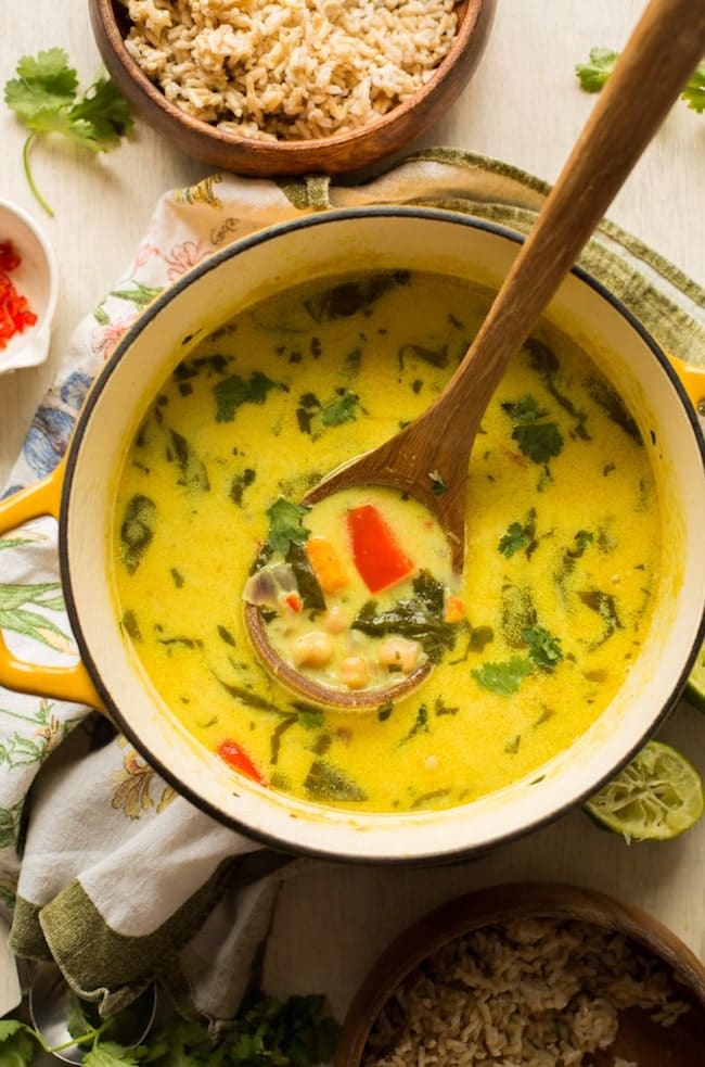 30 minute Chickpea Lime & Chickpea Lime & Coconut Soup in a soup pot
