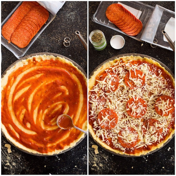 Super easy gluten free thin crust pizza - only six ingredients in the crust and no rise or yeast required! Ready in under 30 minutes! Gluten free + Grain Free