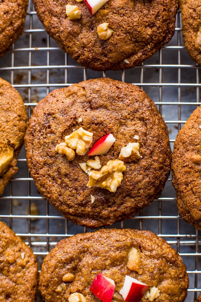 Melt in your mouth Spiced Apple Cookies with chopped walnuts & an almond butter 'caramel' glaze | Gluten Free + Paleo + Dairy Free