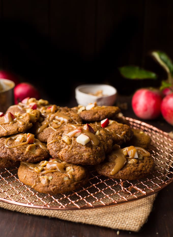 Melt in your mouth Spiced Apple Cookies with chopped walnuts & an almond butter 'caramel' glaze | Gluten Free + Paleo + Dairy Free