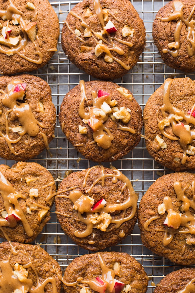 Melt in your mouth Spiced Apple Cookies with chopped walnuts & an almond butter 'caramel' glaze | Gluten Free + Paleo + Dairy Free