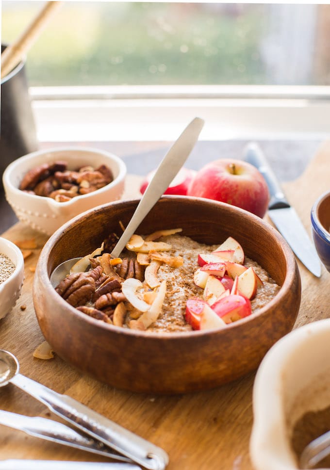 Warm and cozy Chai Chia Pudding made in about five minutes! Gluten Free + Paleo + Vegan + Low FODMAP