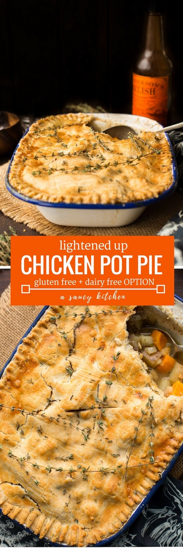 healthier gluten free chicken pot pie with an herb crust