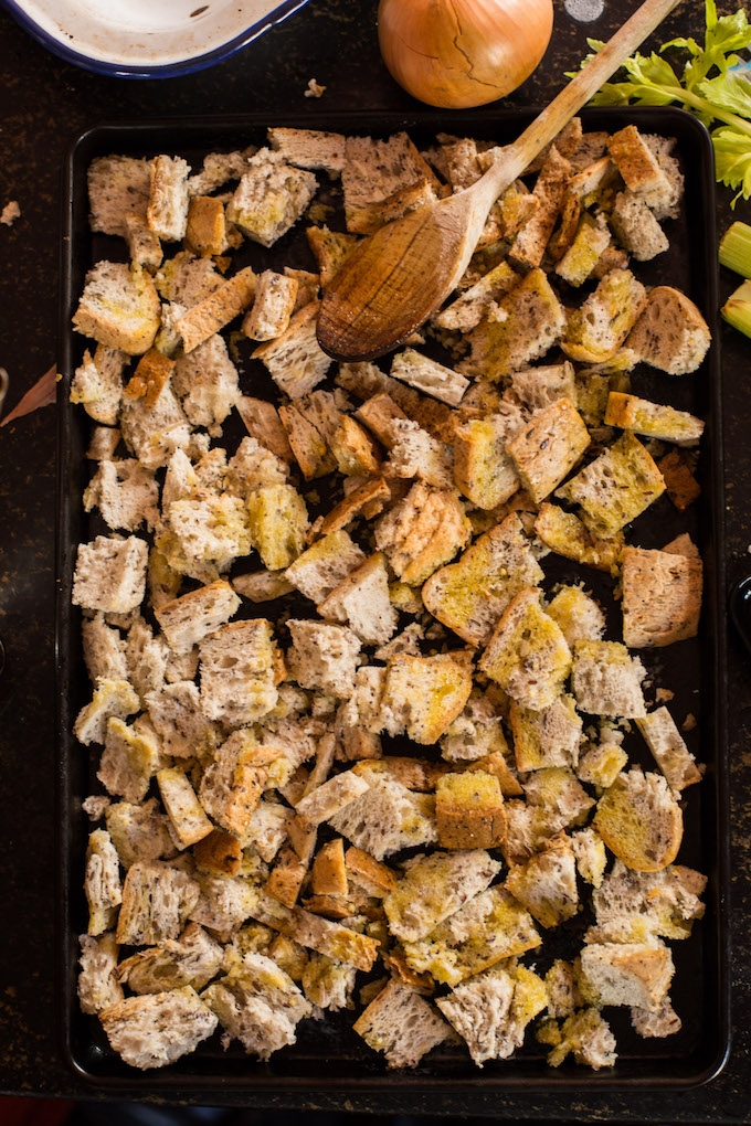 Gluten Free Stuffing - making the croutons