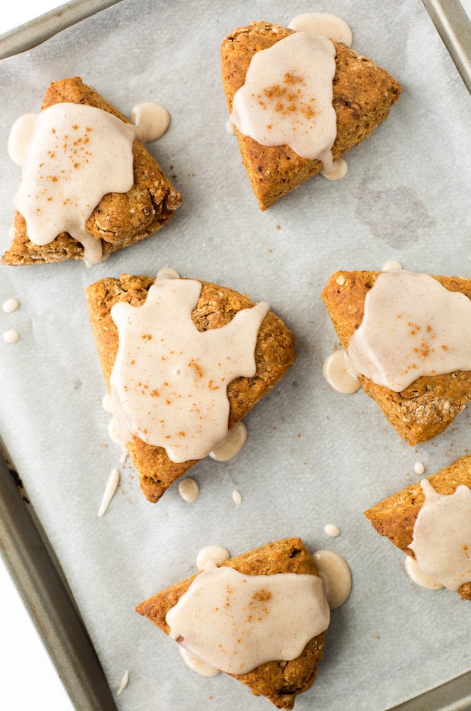 Gluten Free Vegan Gingerbread Scones with a simple, maple glazed top - made in one bowl & easy to make! 