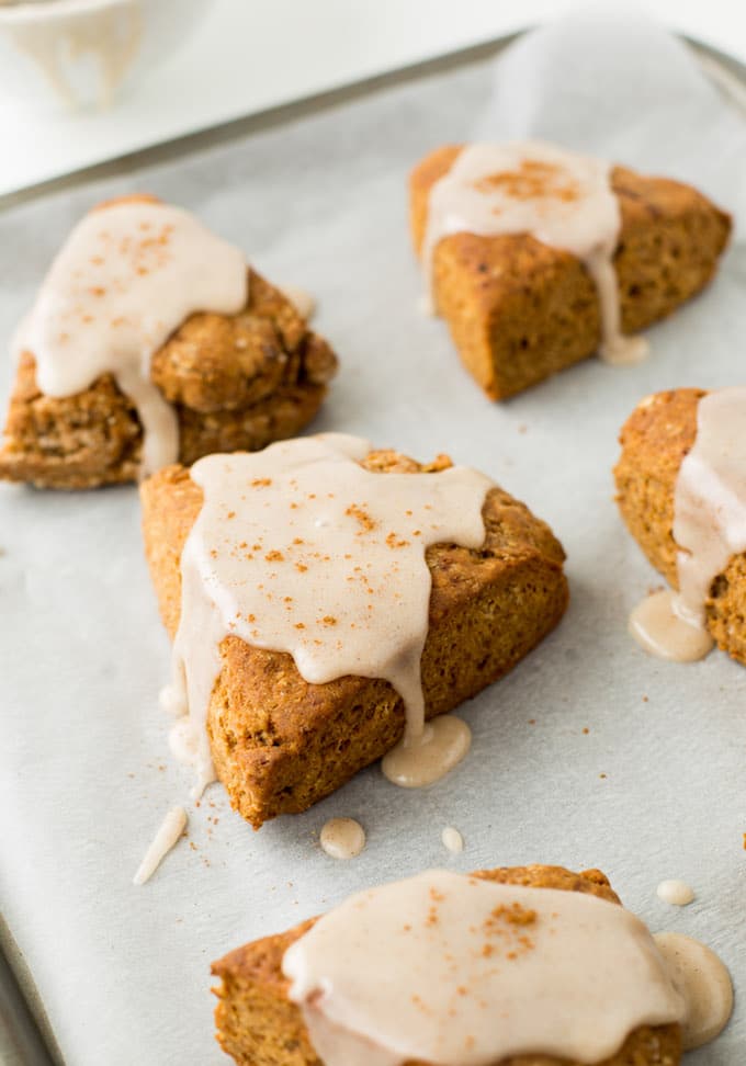 Gluten Free Vegan Gingerbread Scones with a simple, maple glazed top - made in one bowl & easy to make! 