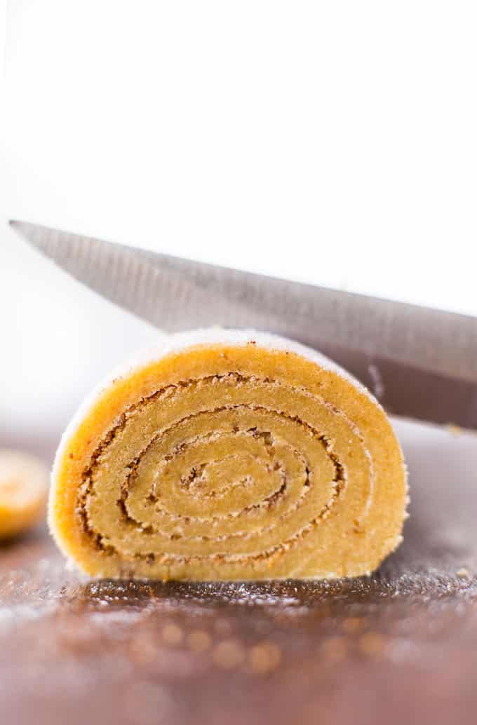 Â Gain Free Cinnamon Roll Cookies made with chickpea flour - one bowl and easy to make! Gluten Free + Vegan | Unbaked log cut into slices
