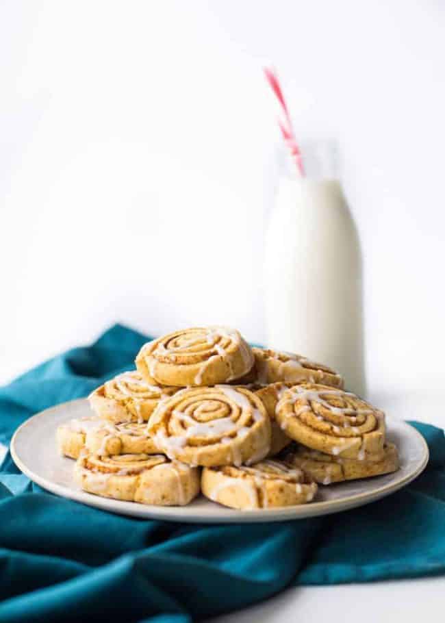  Gain Free Cinnamon Roll Cookies on a plate