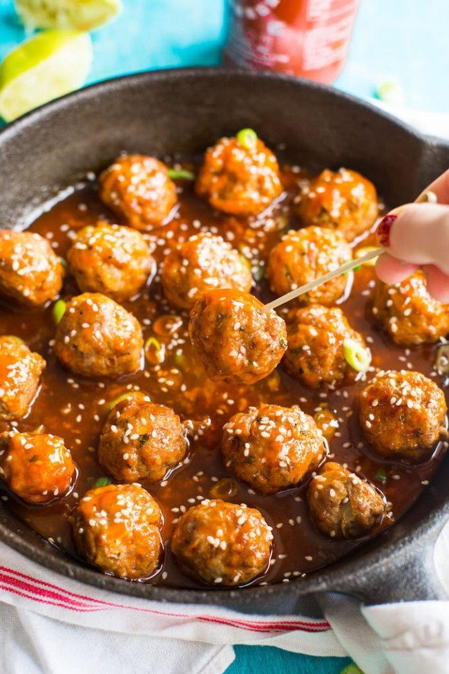 Honey Sriracha Turkey Meatballs A Saucy Kitchen