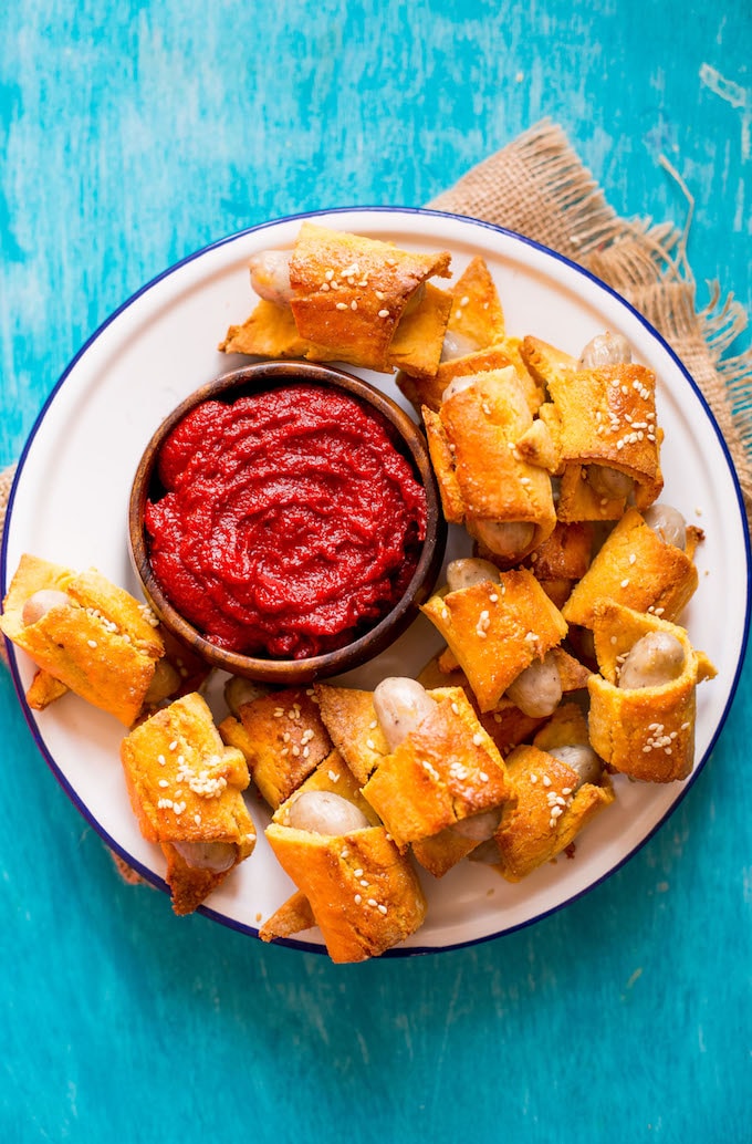 Homemade Pigs in a Blanket with ketchup