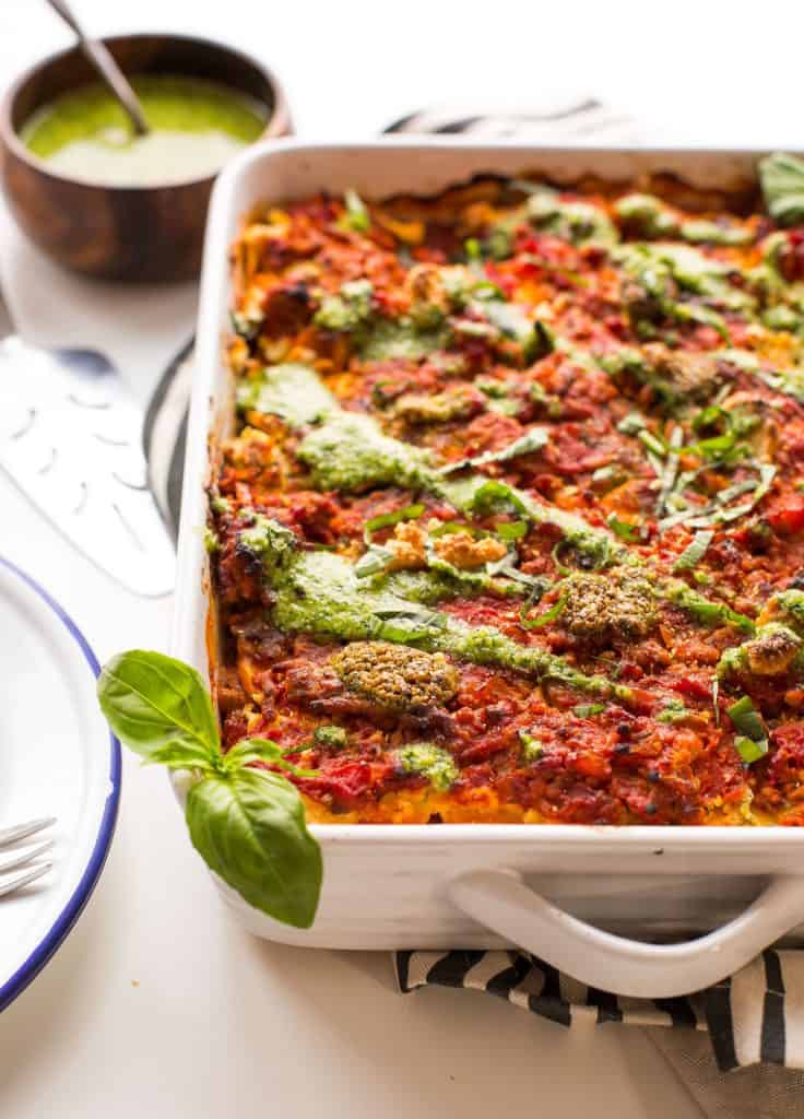 Paleo Sweet Potato Lasagna with Almond Ricotta & Basil Pesto A Saucy