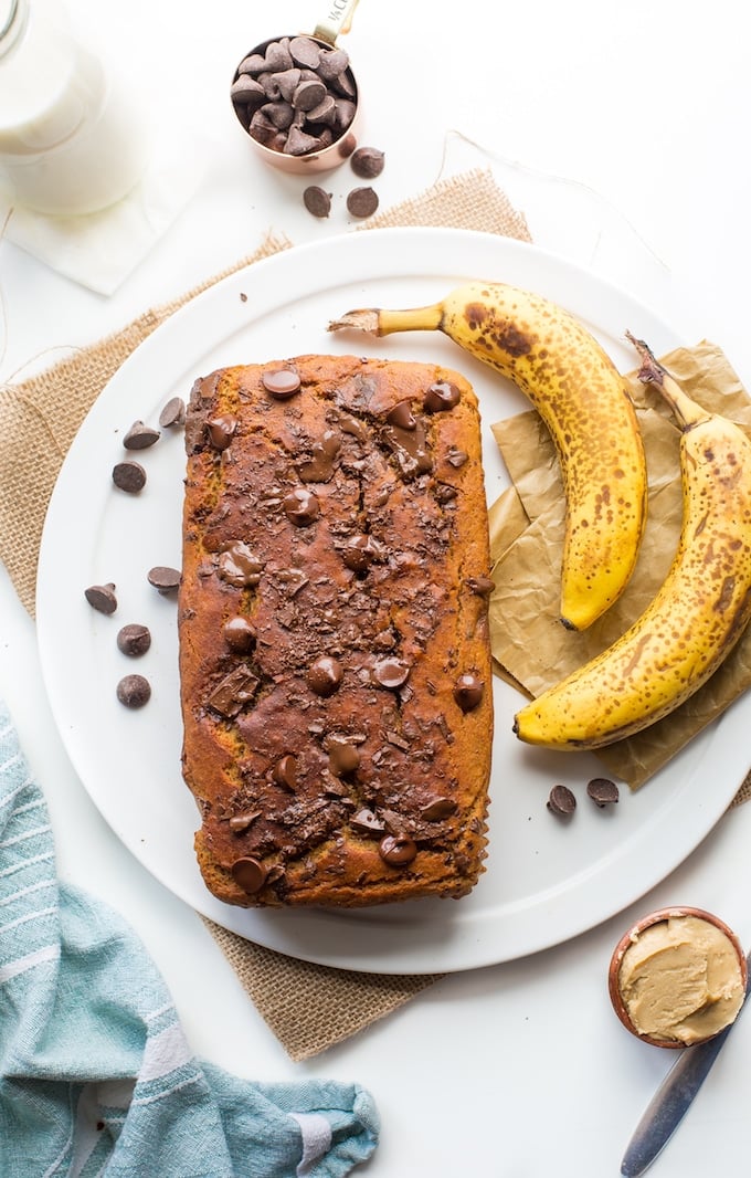 Chickpea Flour Vegan Banana Bread with ripe bananas and chocolate chips