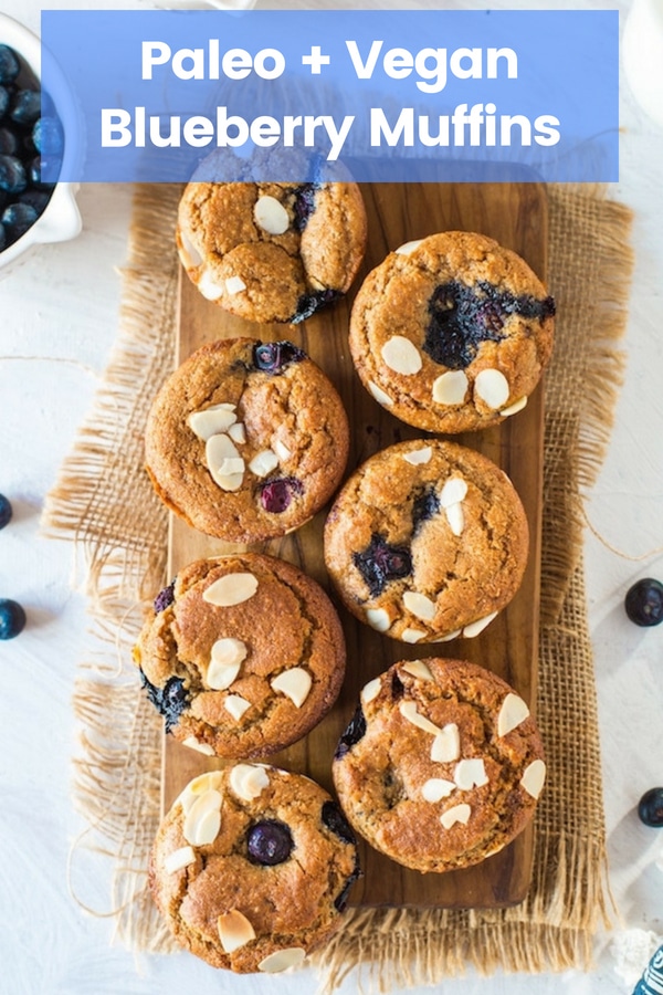 Paleo and Vegan Blueberry Muffins - One bowl and 10 ingredients is all you need to make these soft & moist muffins, lightly sweetened with coconut sugar and a hint of cinnamon #GlutenFree #Paleo #BlueberryMuffins #PaleoMuffins #Vegan