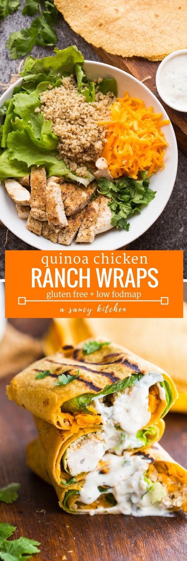 low fodmap quinoa chicken ranch wraps
