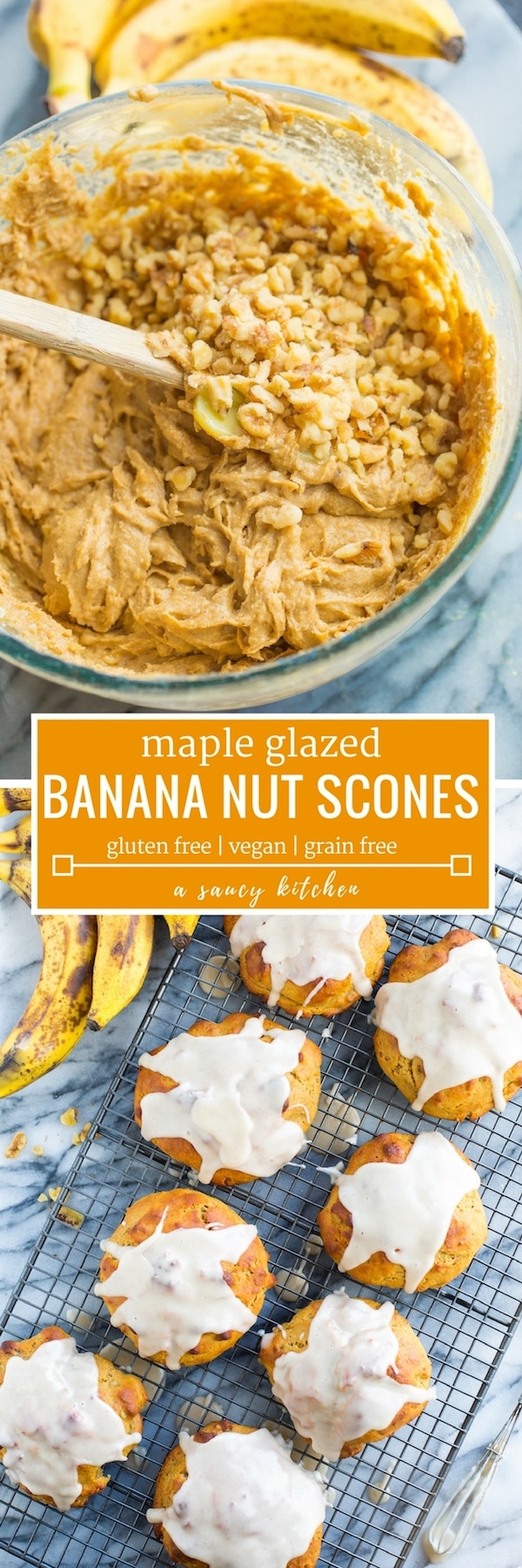 banana nut scones with a maple glaze (vegan)