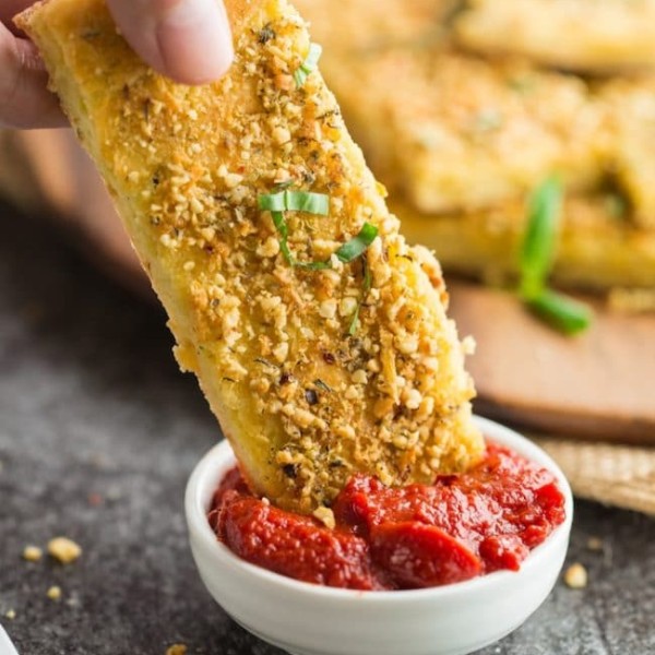 Gluten Free Breadsticks with Zucchini dipping in marinara sauce