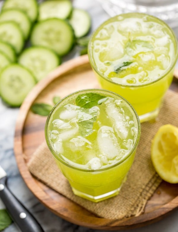 Mint Cucumber Lemonade in a glass with mint leaves