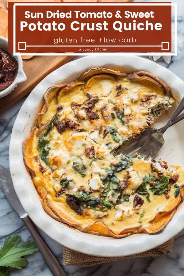 sun dried tomato and sweet potato crust quiche
