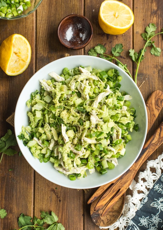 Avocado Chicken Salad with cilantro, lemons and spring onions