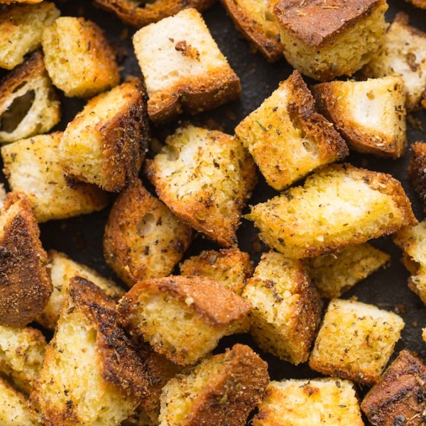 Gluten Free Croutons on a baking sheet