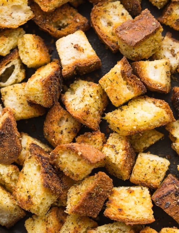 Gluten Free Croutons on a baking sheet