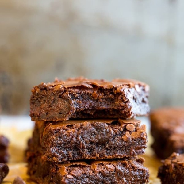 Chickpea Brownies stacked with chocolate chips