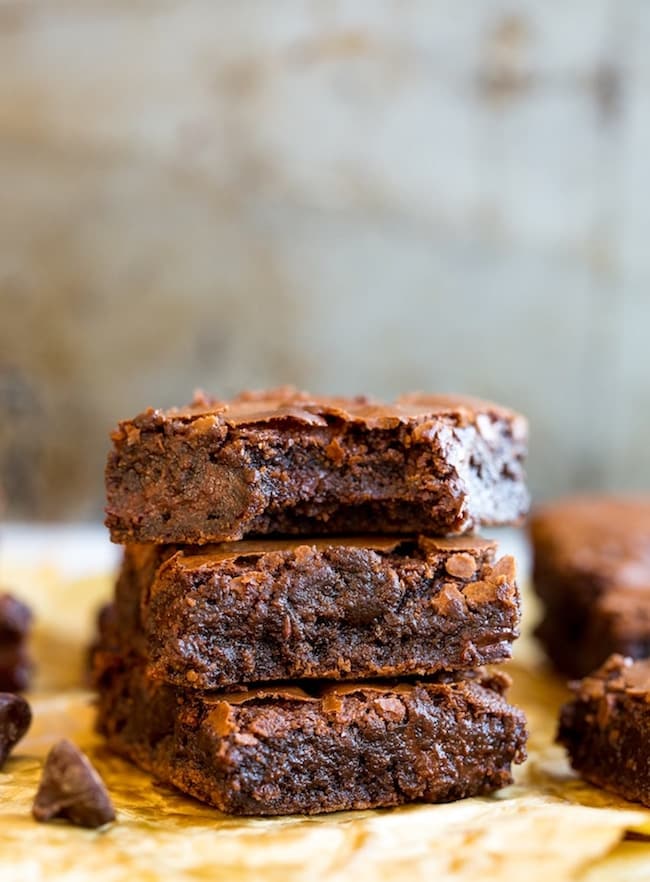 Chickpea Brownies stacked with chocolate chips