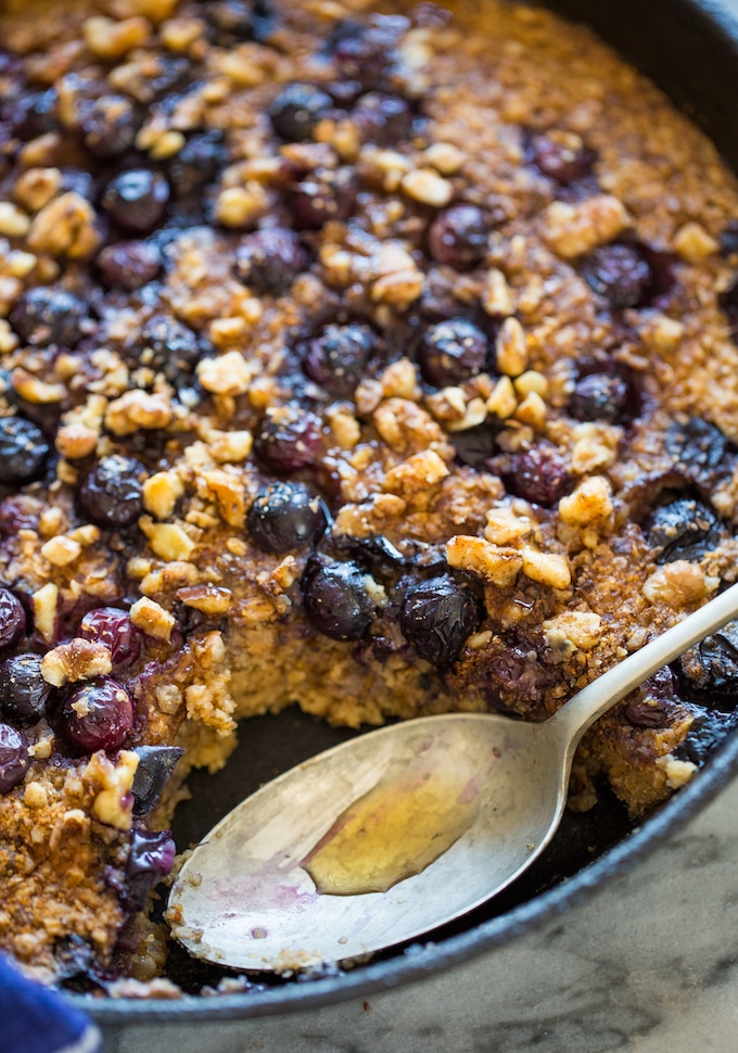 Blueberry Oatmeal Bake up close with spoon