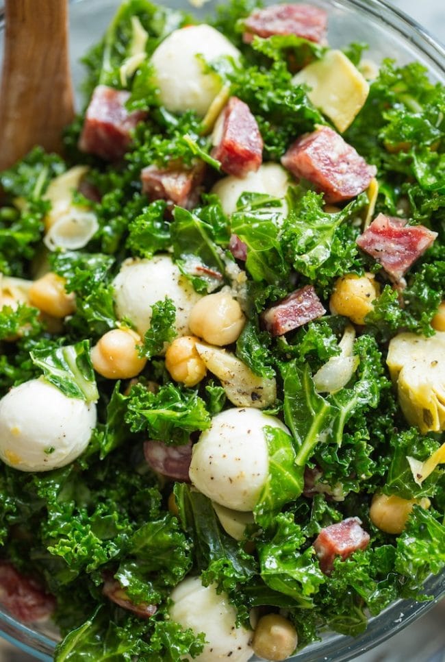 Chickpea Kale Antipasto Salad up close