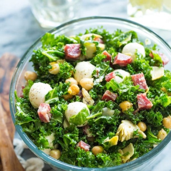 Chickpea Kale Antipasto Sala in a bowl