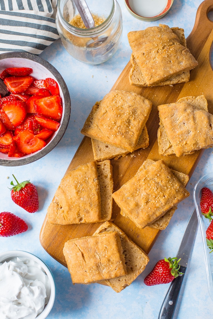 Gluten Free Vegan Strawberry Shortcake biscuits cut in half