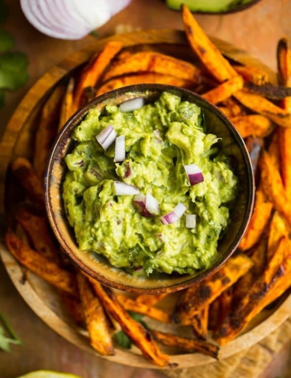 Homemade Guacamole Recipe with sweet potato fries