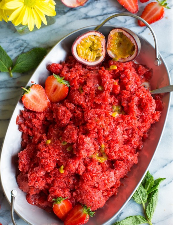 Strawberry Granita with Passion Fruit