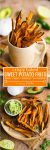 crispy baked sweet potato fries pinterest graphic with text: paleo, low fodmap, vegan, whole30