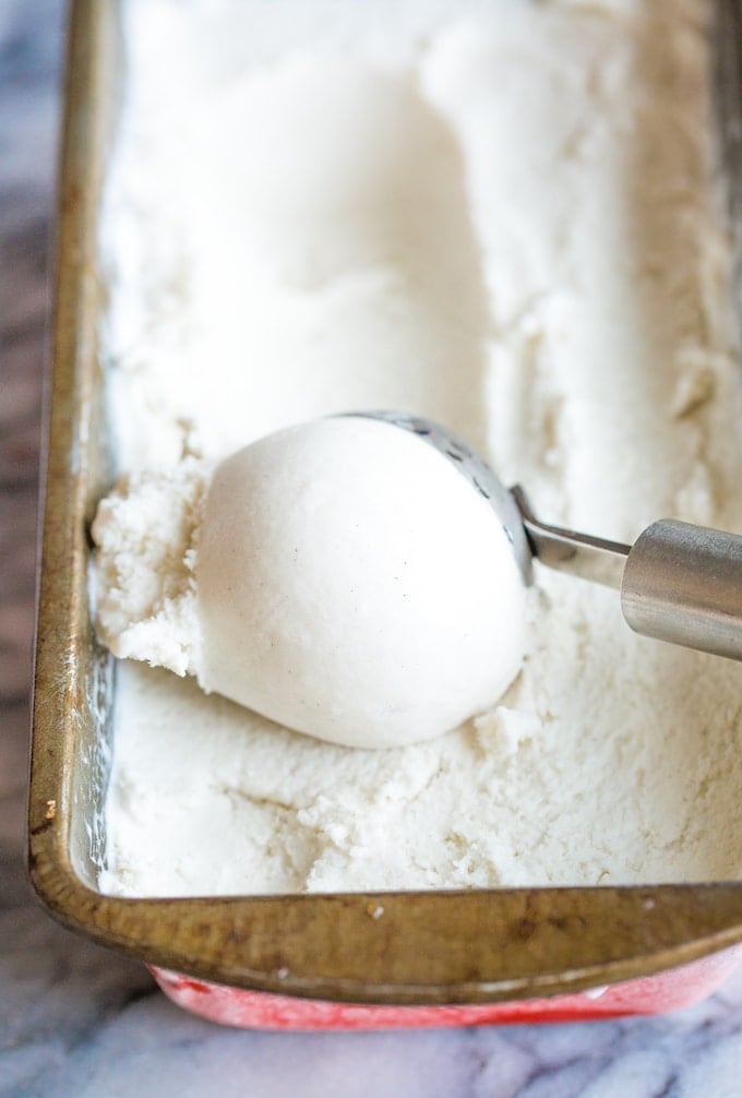 scoop of Coconut Vanilla Ice Cream in container