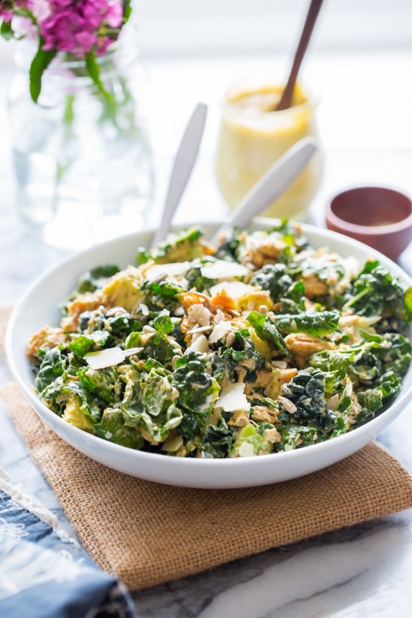 Salmon Kale Caesar Salad A Saucy Kitchen