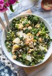 Salmon Kale Caesar Salad in a serving bowl