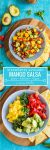 Spicy Avocado Strawberry Mango Salsa pin graphic with text: paleo + vegan