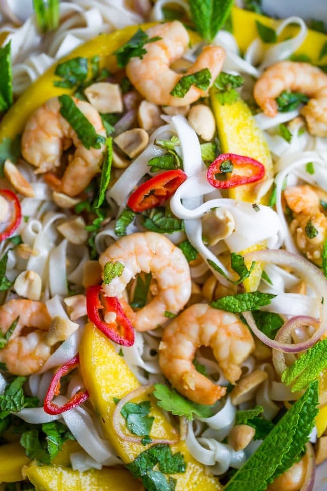 Spicy Mango & Shrimp Thai Noodle Salad up close